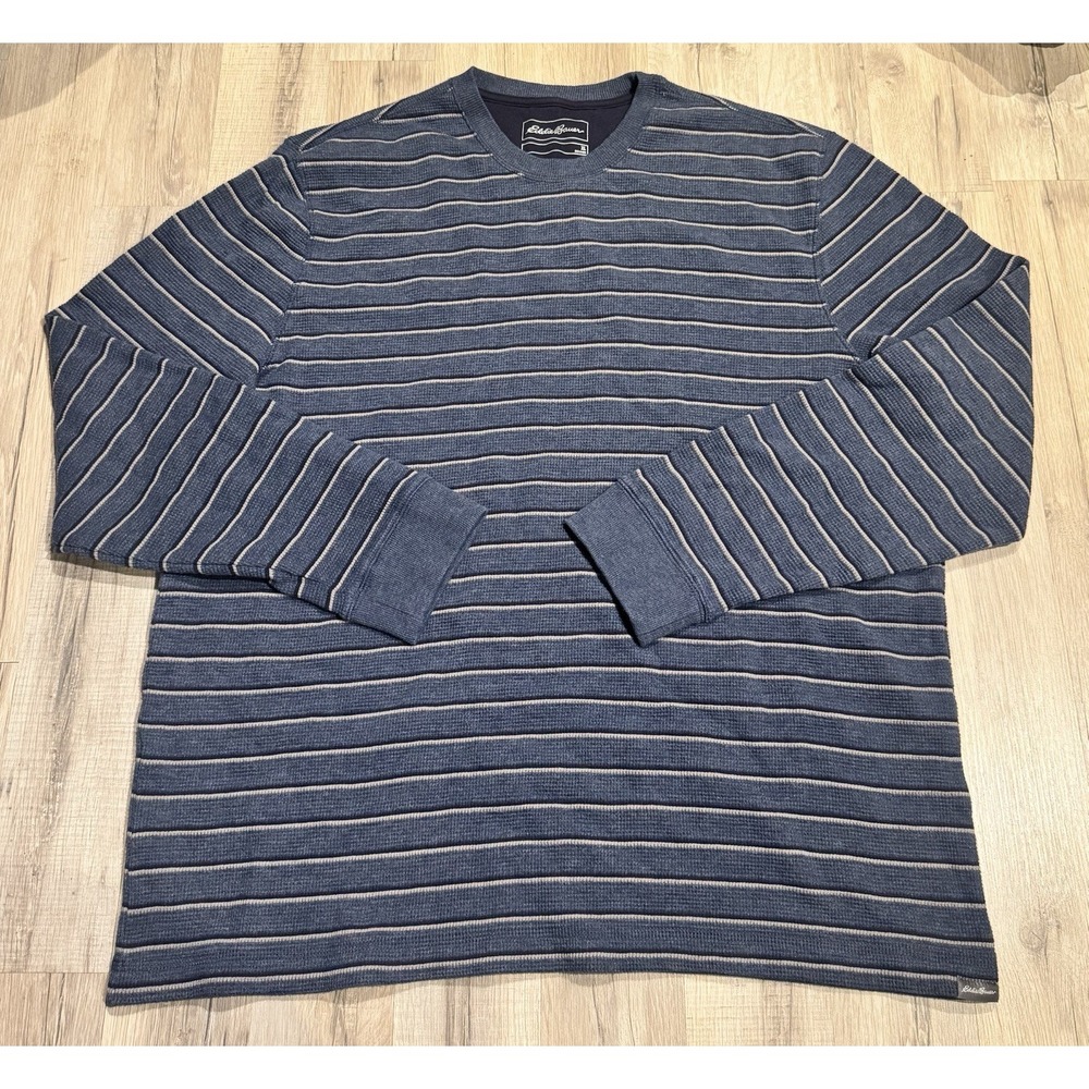 Eddie Bauer Men's XL Blue/Gray Striped Knit Crew Neck Pullover Longsleeve